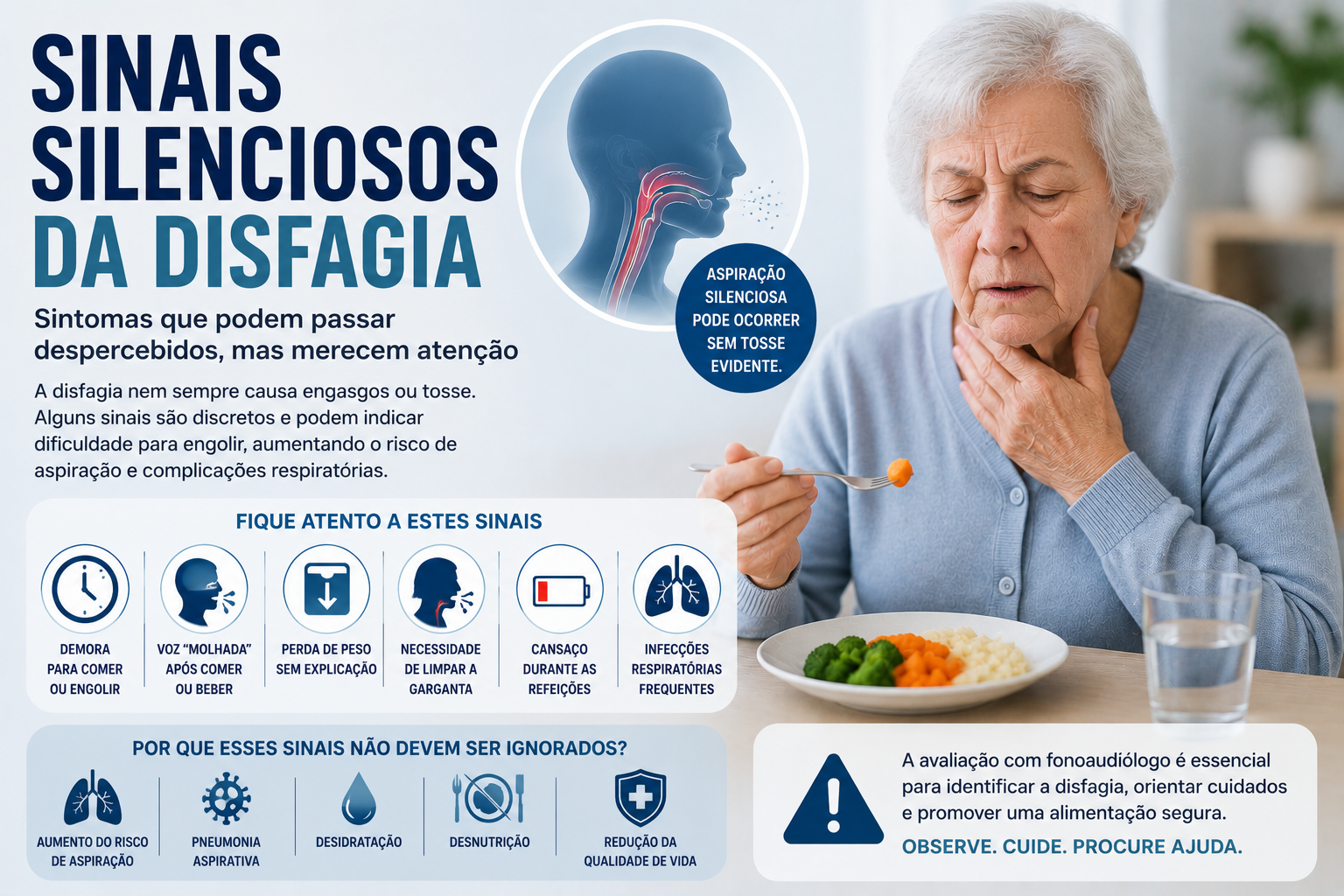 Sinais silenciosos da disfagia e dificuldade para engolir